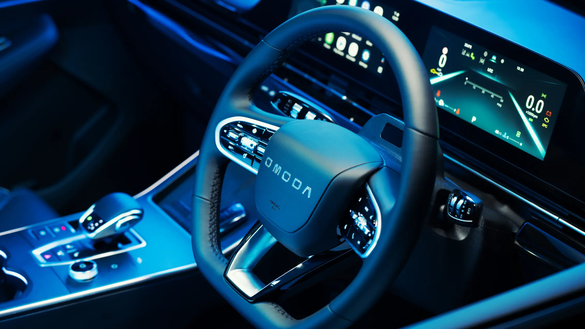 Close up of OMODA 5 steering wheel
