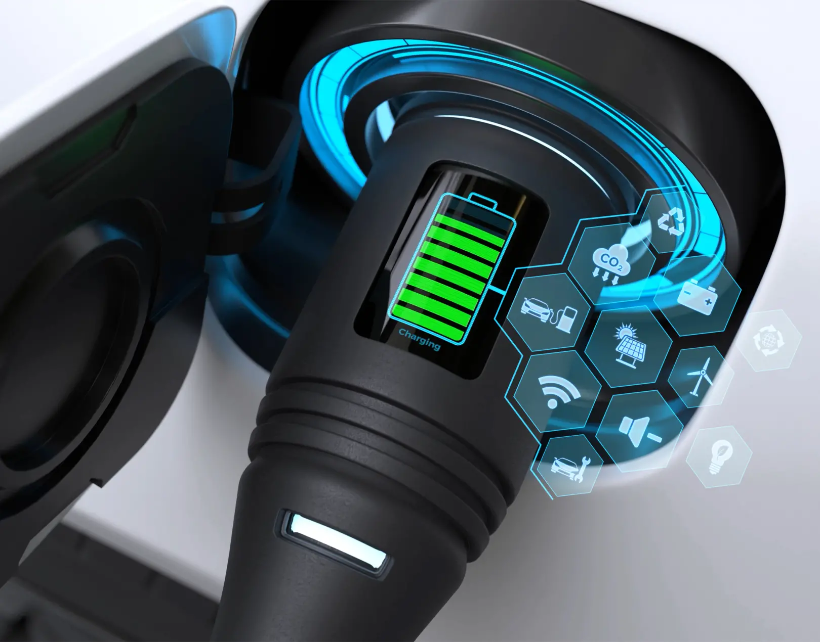 Close up of charging play attached to OMODA