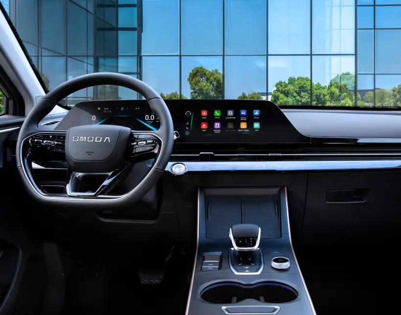 OMODA interior with steering wheel, console and dashboard