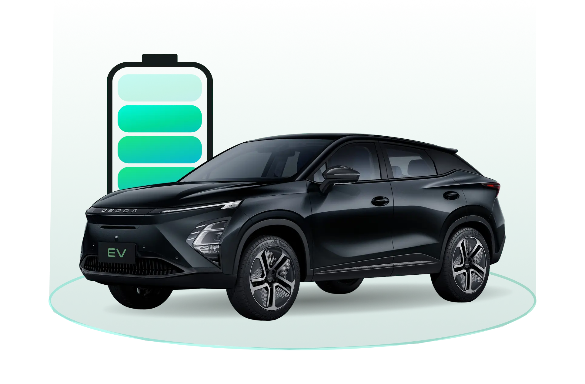 Black OMODA EV with charging icon