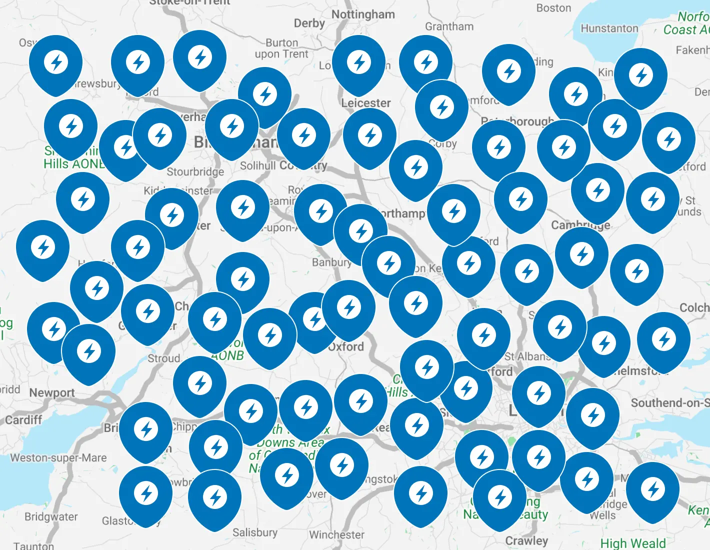 Map showing charging locations