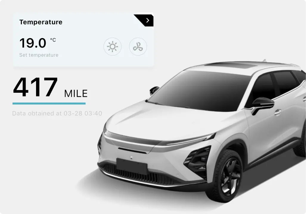 Example mobile display of your OMODA, the charge lift and current temperature