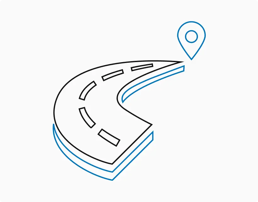 Road illistration with pinpoint in blue and black