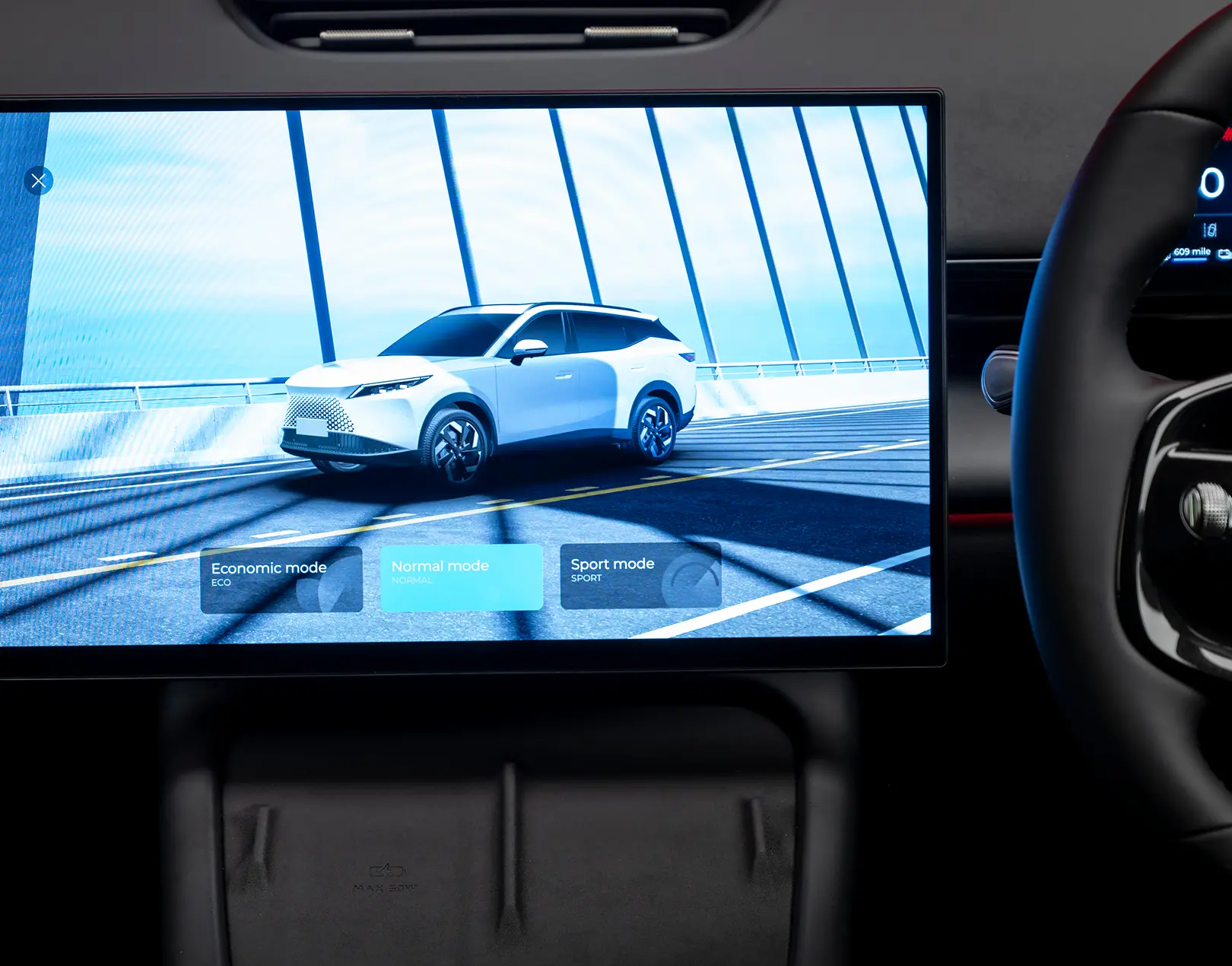Close up of the main navigation pannel showing the different models options for this SUV